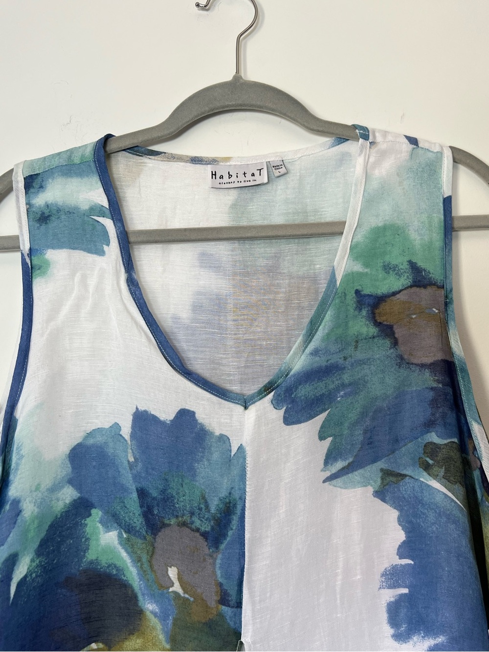 Habitat 2 Piece Button-Front Shirt & Tank Watercolor Floral Spring Linen Blend - Picture 12 of 16